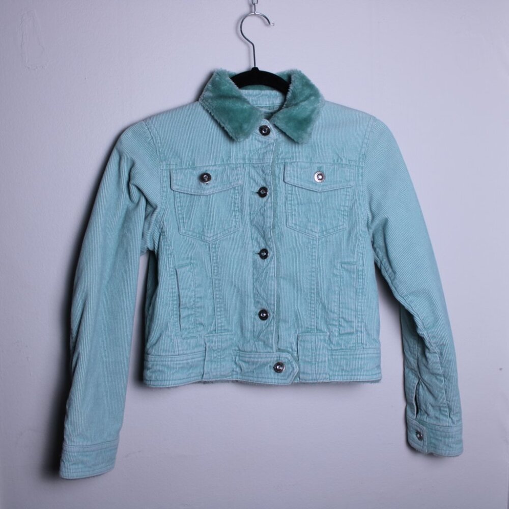 Candies Teal Corduroy Jacket with Rhinestone Buttons Kids Medium - Picture 2 of 16